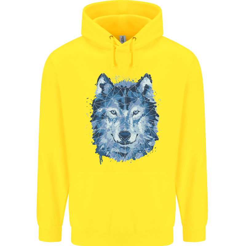 A Polygon Wolf Childrens Kids Hoodie Yellow
