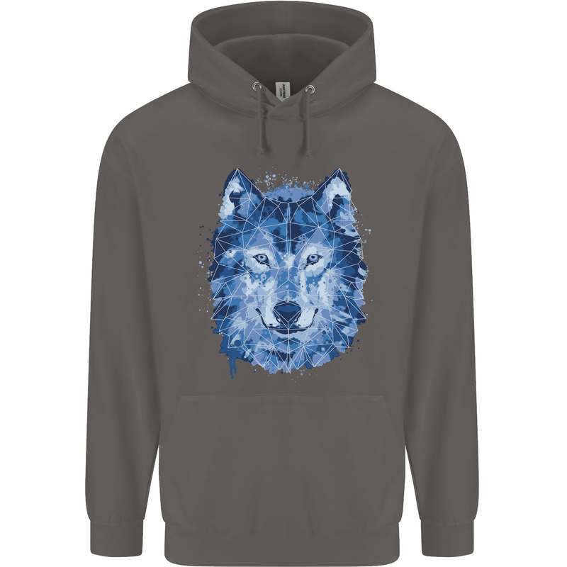 A Polygon Wolf Mens 80% Cotton Hoodie Charcoal