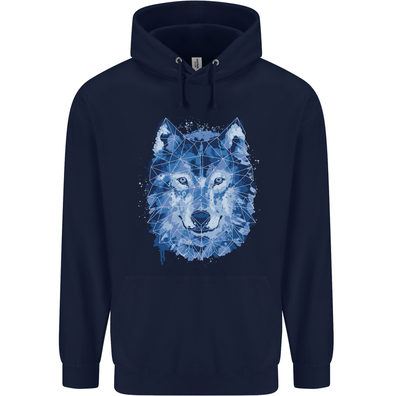 A Polygon Wolf Mens 80% Cotton Hoodie Navy Blue