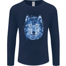 A Polygon Wolf Mens Long Sleeve T-Shirt Navy Blue