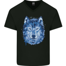 A Polygon Wolf Mens V-Neck Cotton T-Shirt Black