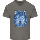 A Polygon Wolf Mens V-Neck Cotton T-Shirt Charcoal