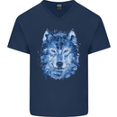 A Polygon Wolf Mens V-Neck Cotton T-Shirt Navy Blue