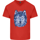 A Polygon Wolf Mens V-Neck Cotton T-Shirt Red