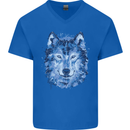 A Polygon Wolf Mens V-Neck Cotton T-Shirt Royal Blue