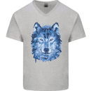 A Polygon Wolf Mens V-Neck Cotton T-Shirt Sports Grey