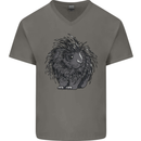 A Porcupine Mens V-Neck Cotton T-Shirt Charcoal