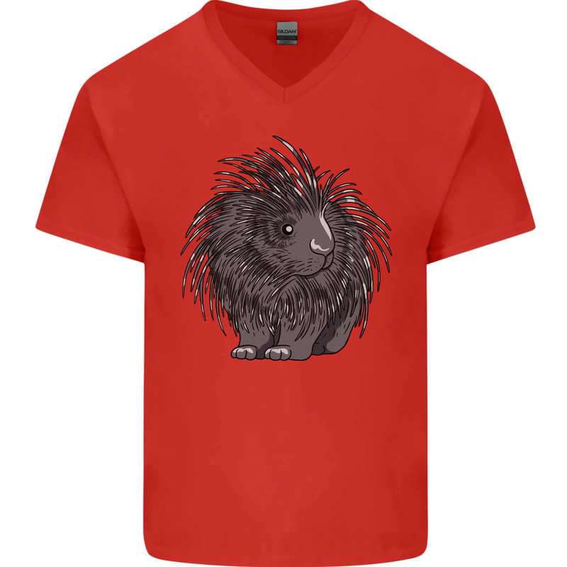 A Porcupine Mens V-Neck Cotton T-Shirt Red