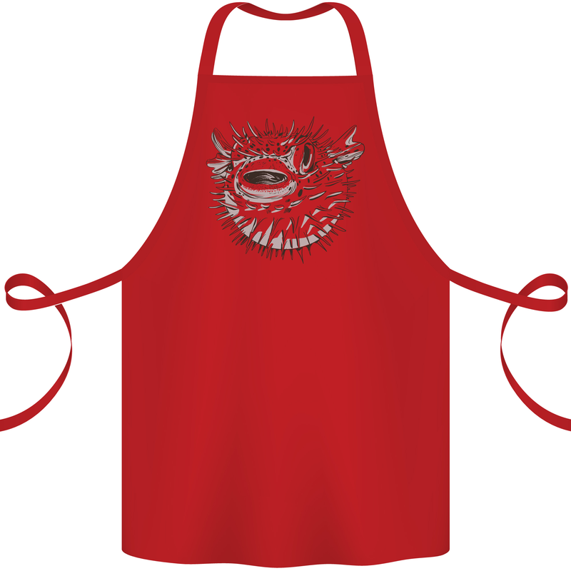 A Pufferfish Puffer Illustration Cotton Apron 100% Organic Red