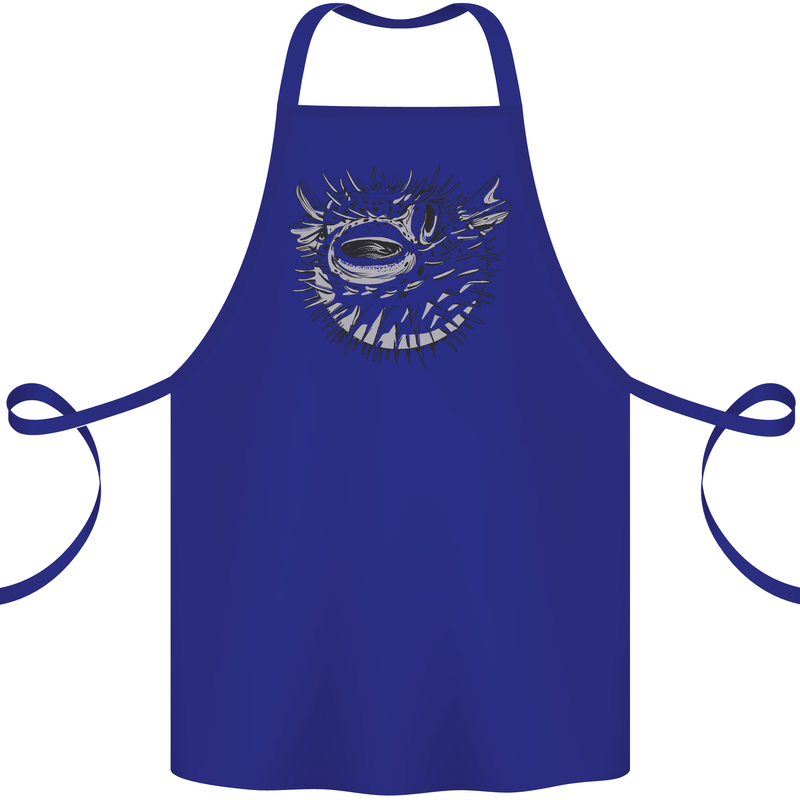 A Pufferfish Puffer Illustration Cotton Apron 100% Organic Royal Blue
