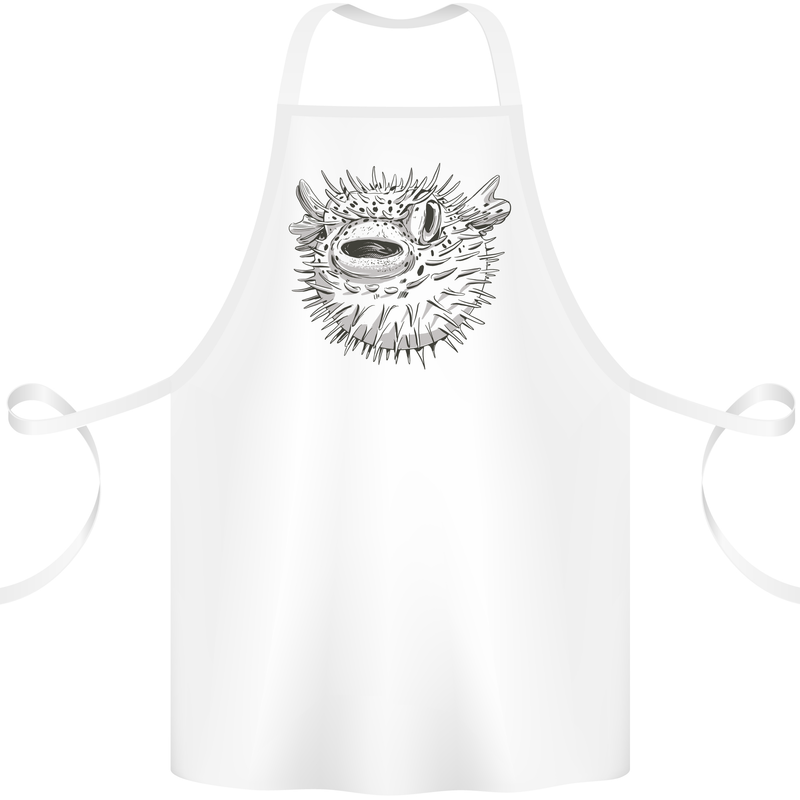A Pufferfish Puffer Illustration Cotton Apron 100% Organic White