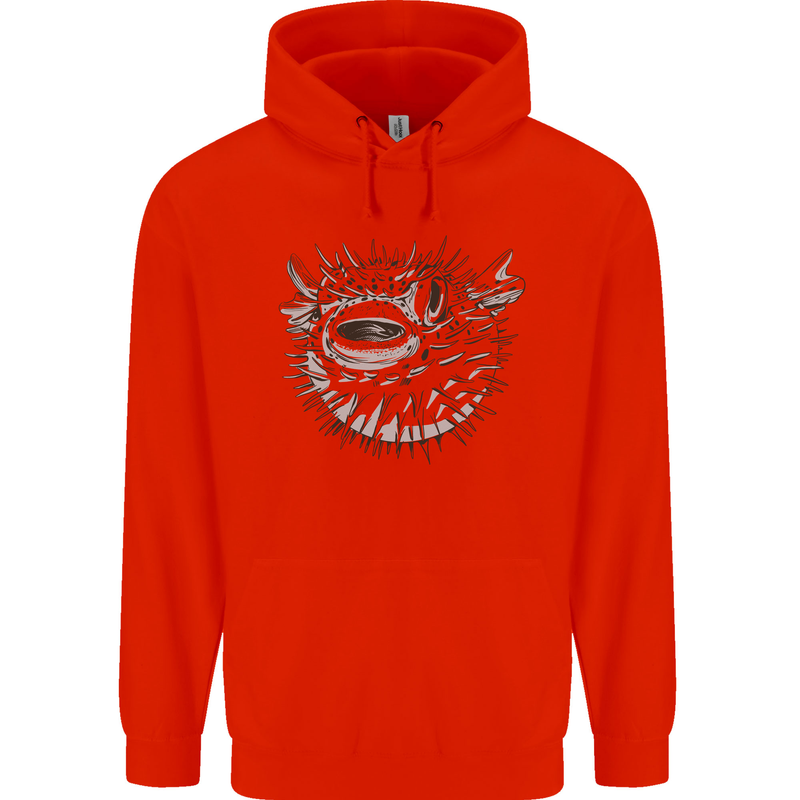 A Pufferfish Puffer Illustration Mens 80% Cotton Hoodie Bright Red