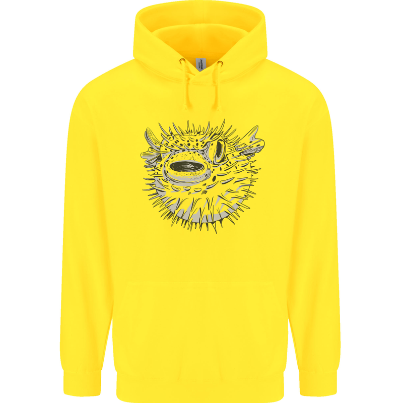 A Pufferfish Puffer Illustration Mens 80% Cotton Hoodie Yellow