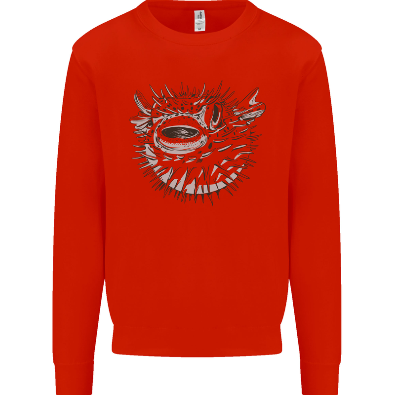A Pufferfish Puffer Illustration Mens Sweatshirt Jumper Bright Red