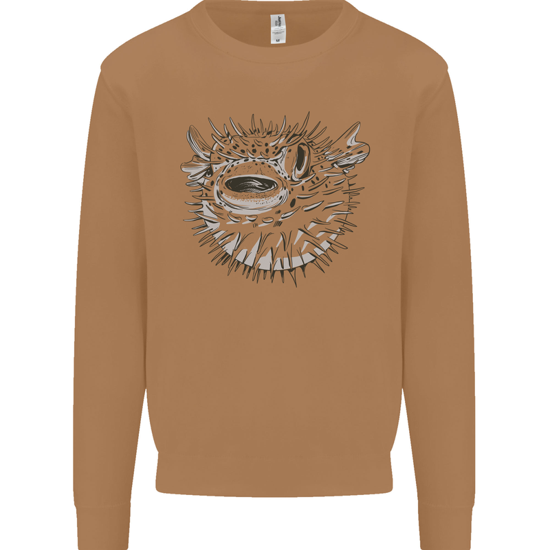 A Pufferfish Puffer Illustration Mens Sweatshirt Jumper Caramel Latte