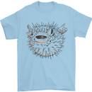 A Pufferfish Puffer Illustration Mens T-Shirt 100% Cotton Light Blue