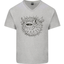 A Pufferfish Puffer Illustration Mens V-Neck Cotton T-Shirt Sports Grey