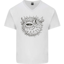 A Pufferfish Puffer Illustration Mens V-Neck Cotton T-Shirt White