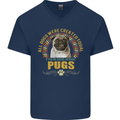 A Pug Dog Mens V-Neck Cotton T-Shirt Navy Blue