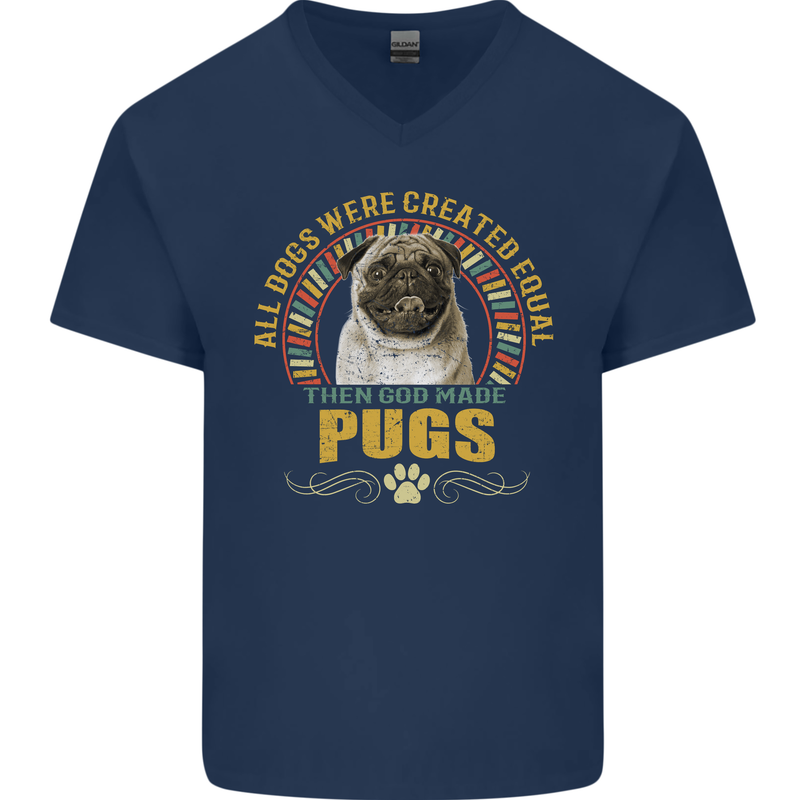 A Pug Dog Mens V-Neck Cotton T-Shirt Navy Blue