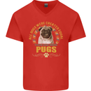 A Pug Dog Mens V-Neck Cotton T-Shirt Red