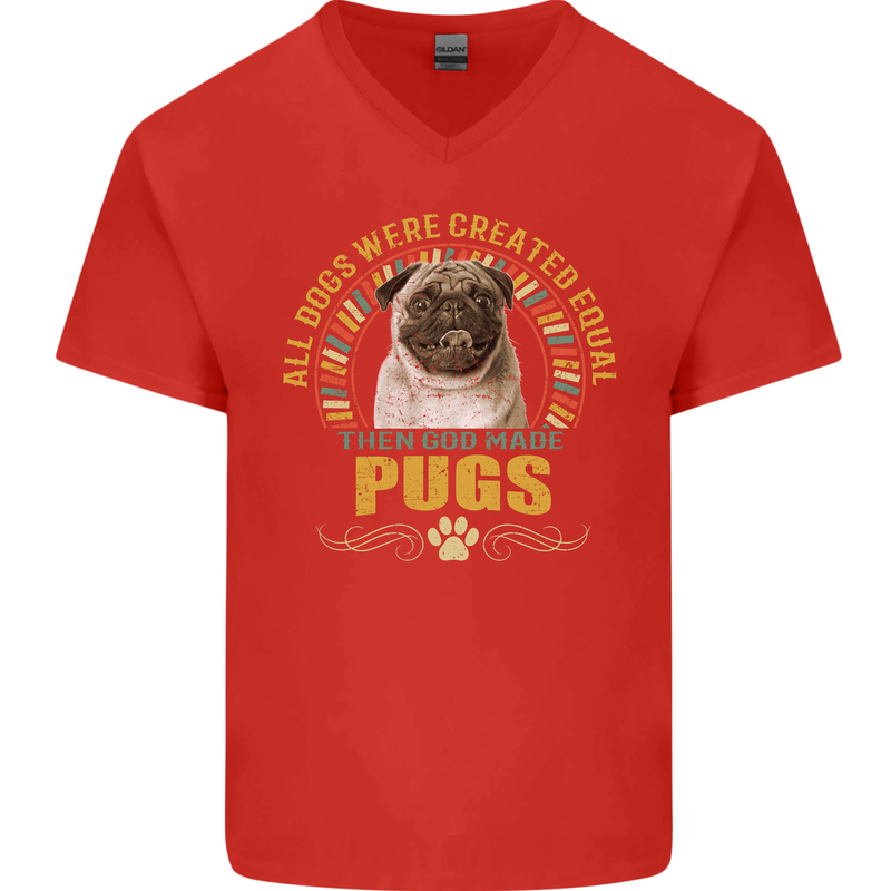 A Pug Dog Mens V-Neck Cotton T-Shirt Red