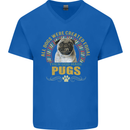 A Pug Dog Mens V-Neck Cotton T-Shirt Royal Blue