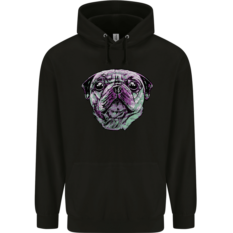 A Pug Face Dog Childrens Kids Hoodie Black