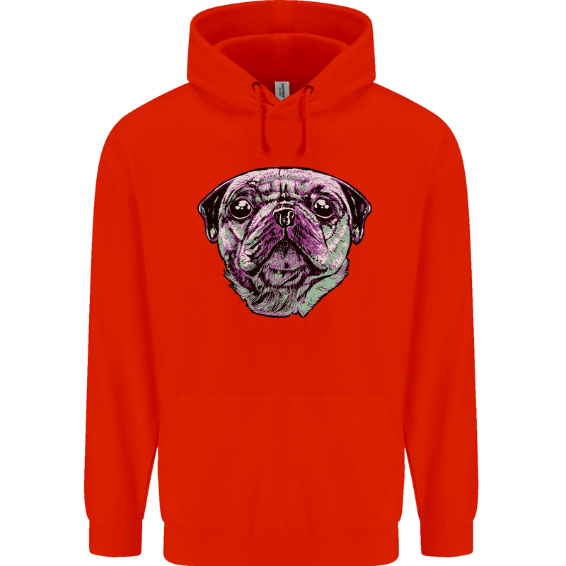A Pug Face Dog Childrens Kids Hoodie Bright Red