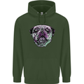 A Pug Face Dog Childrens Kids Hoodie Forest Green