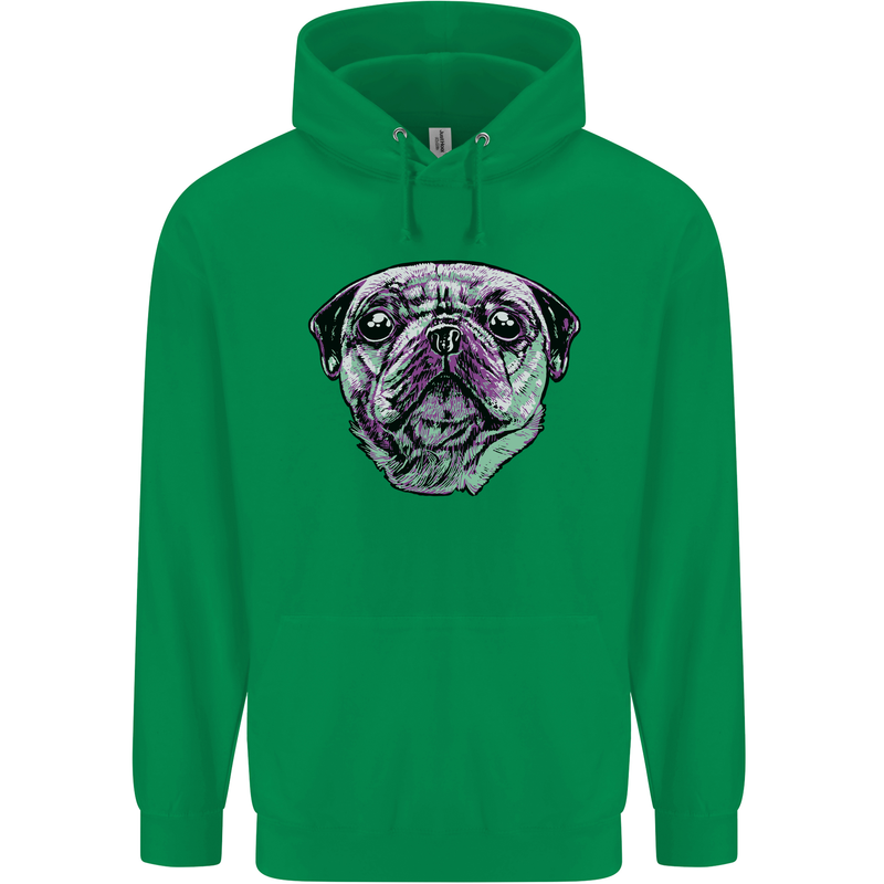 A Pug Face Dog Childrens Kids Hoodie Irish Green