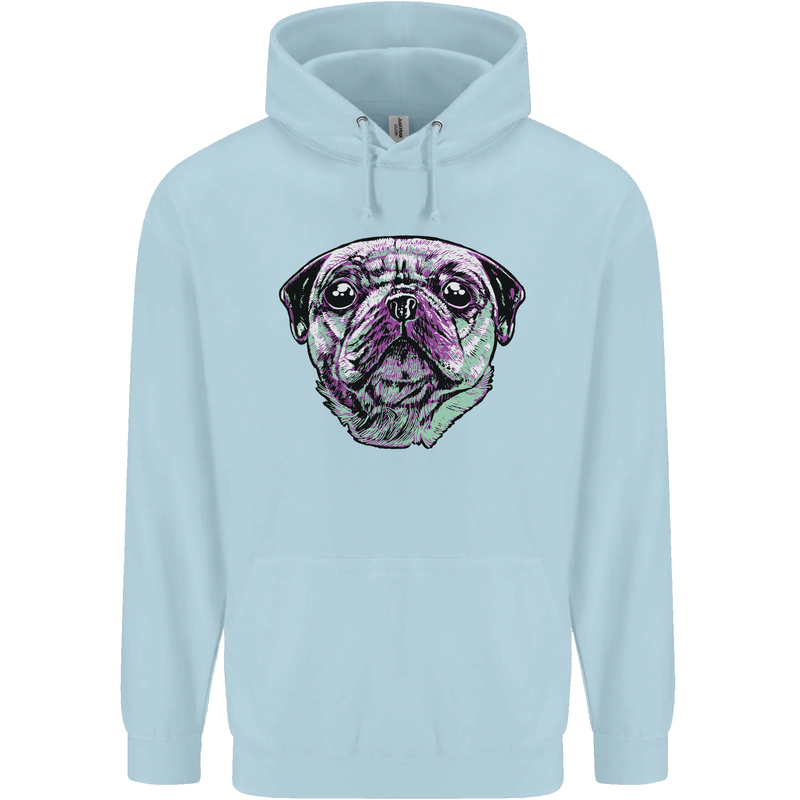 A Pug Face Dog Childrens Kids Hoodie Light Blue
