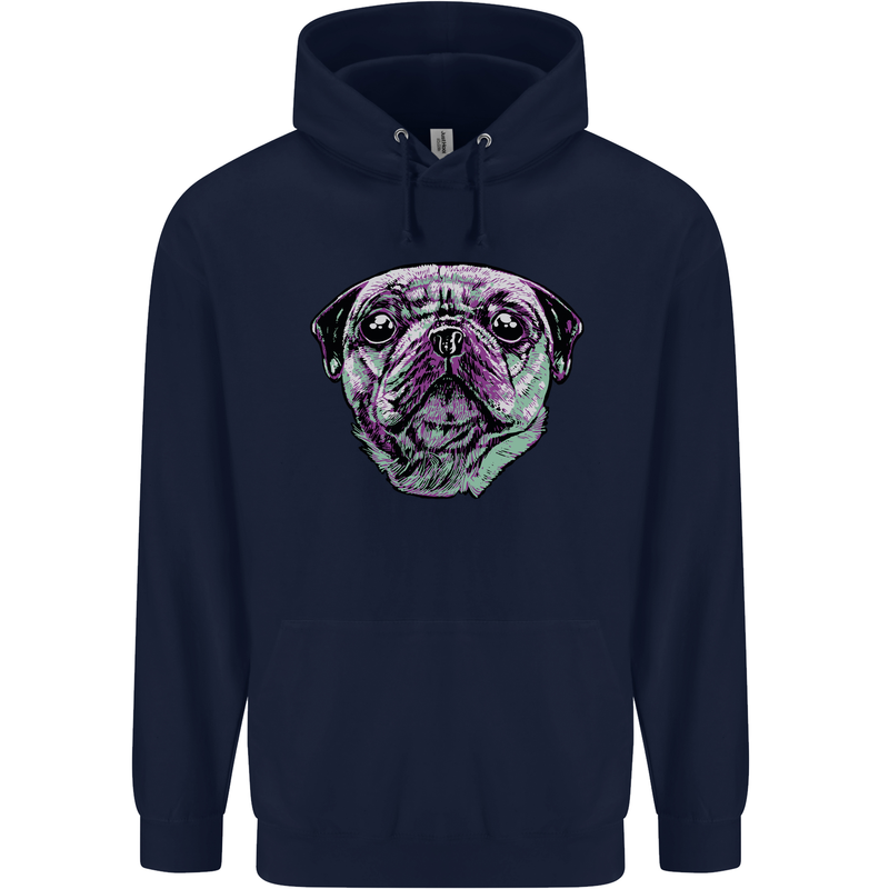 A Pug Face Dog Childrens Kids Hoodie Navy Blue