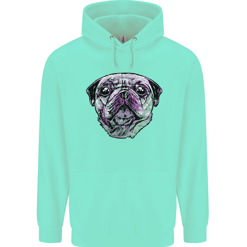A Pug Face Dog Childrens Kids Hoodie Peppermint