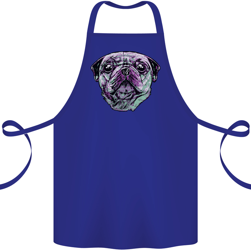 A Pug Face Dog Cotton Apron 100% Organic Royal Blue