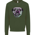 A Pug Face Dog Kids Sweatshirt Jumper Forest Green