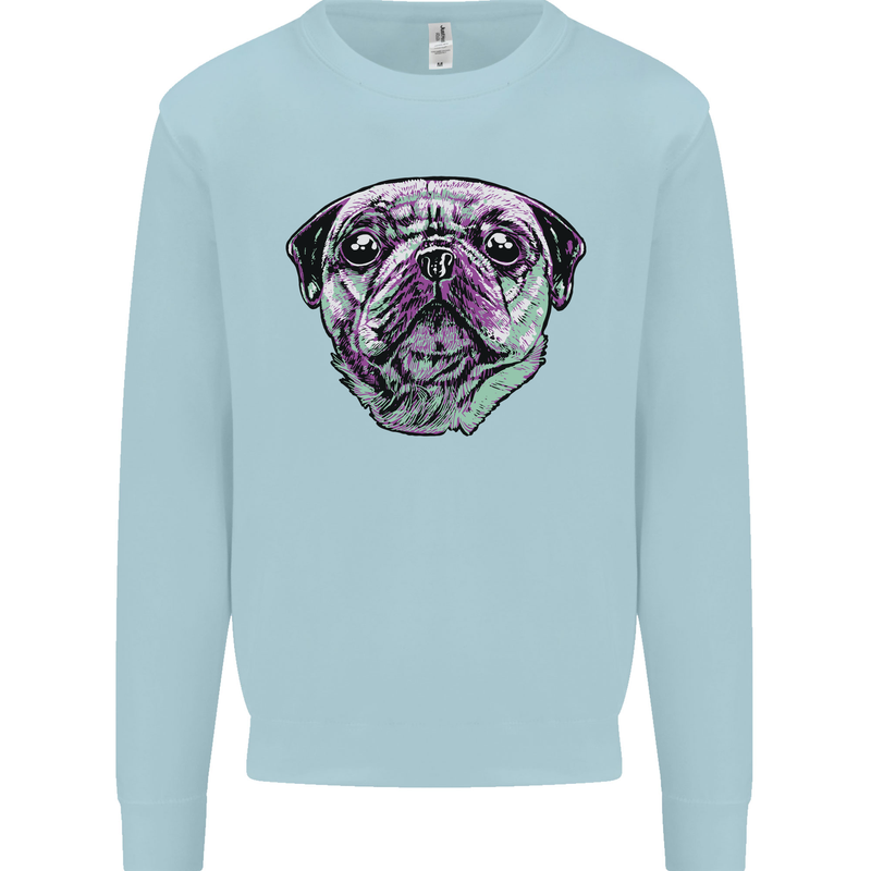 A Pug Face Dog Kids Sweatshirt Jumper Light Blue