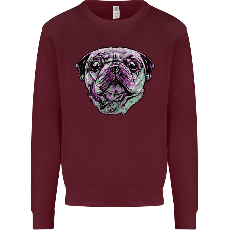 A Pug Face Dog Kids Sweatshirt Jumper Maroon