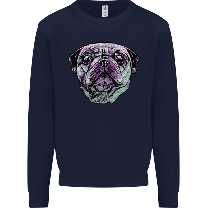 A Pug Face Dog Kids Sweatshirt Jumper Navy Blue