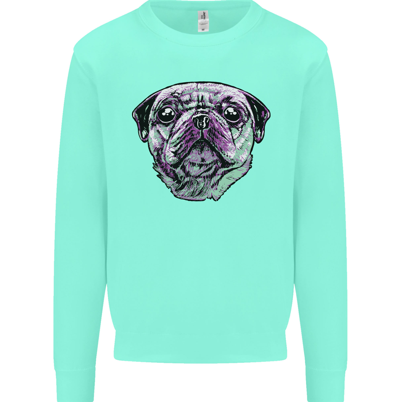A Pug Face Dog Kids Sweatshirt Jumper Peppermint