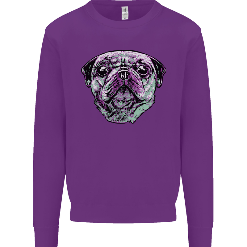 A Pug Face Dog Kids Sweatshirt Jumper Purple
