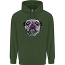 A Pug Face Dog Mens 80% Cotton Hoodie Forest Green
