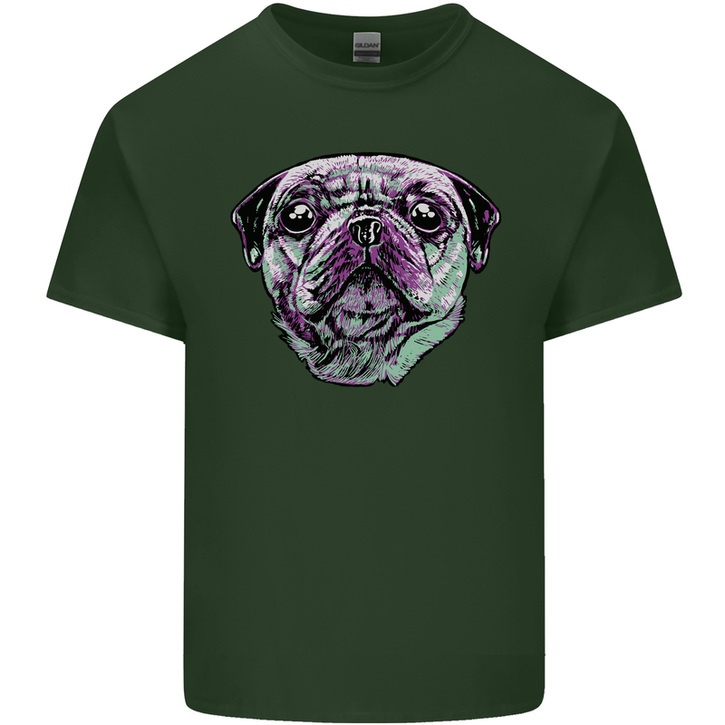 A Pug Face Dog Mens Cotton T-Shirt Tee Top Forest Green