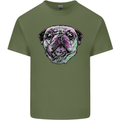 A Pug Face Dog Mens Cotton T-Shirt Tee Top Military Green