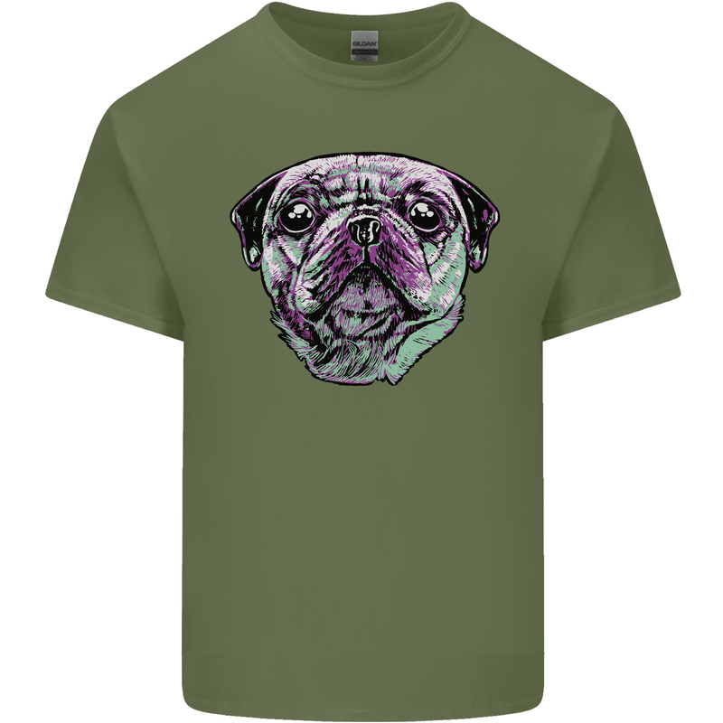 A Pug Face Dog Mens Cotton T-Shirt Tee Top Military Green