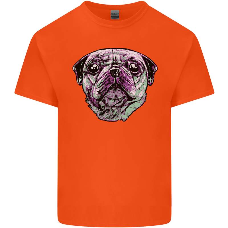 A Pug Face Dog Mens Cotton T-Shirt Tee Top Orange