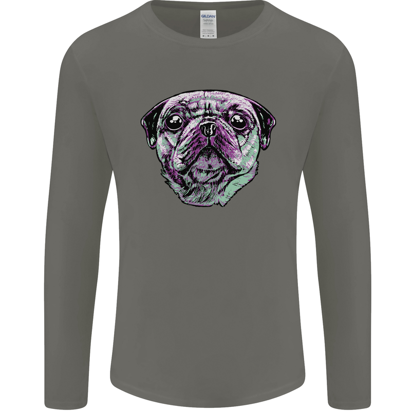 A Pug Face Dog Mens Long Sleeve T-Shirt Charcoal