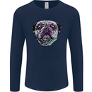 A Pug Face Dog Mens Long Sleeve T-Shirt Navy Blue