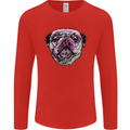 A Pug Face Dog Mens Long Sleeve T-Shirt Red