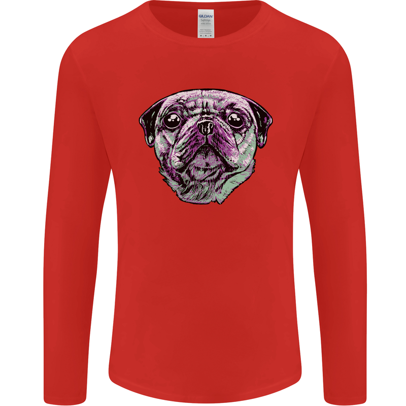 A Pug Face Dog Mens Long Sleeve T-Shirt Red